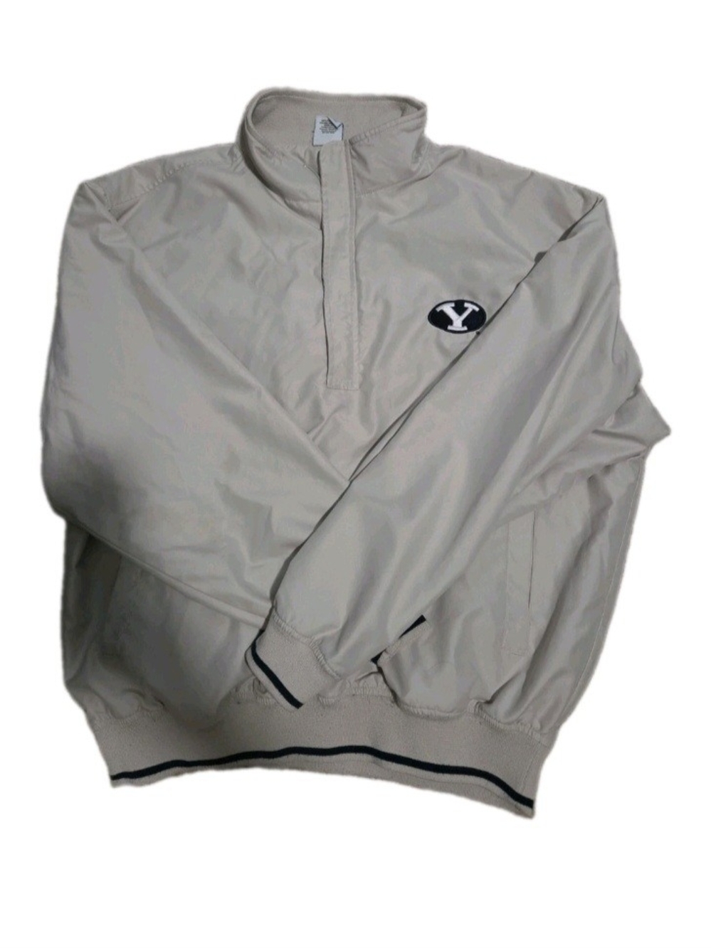 Vintage BYU Cougars Quarter Zip Windbreaker Jacket Beige Mens Large Pullover